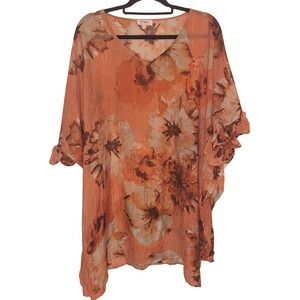 Umgee Size Small Sheer Floral Tunic Top Ruffle Sleeve Swimcover Resortwear
